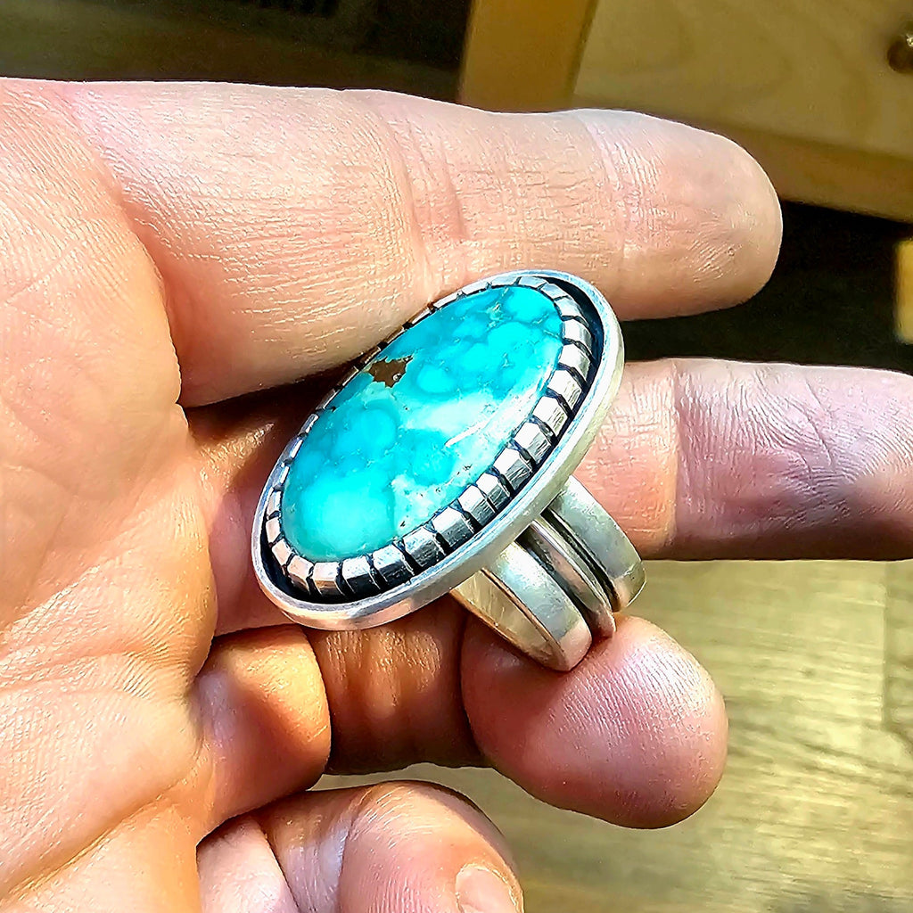 Heavy Sterling Silver Ring w/ Turquoise. sz. 9.25