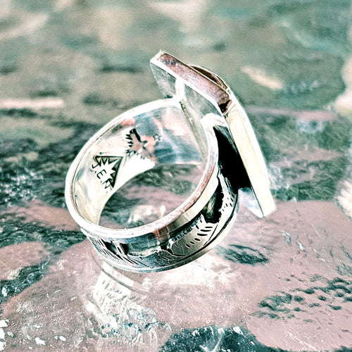 Heavy Sterling Silver Landscape Ring w/ Pietersite. sz. 9