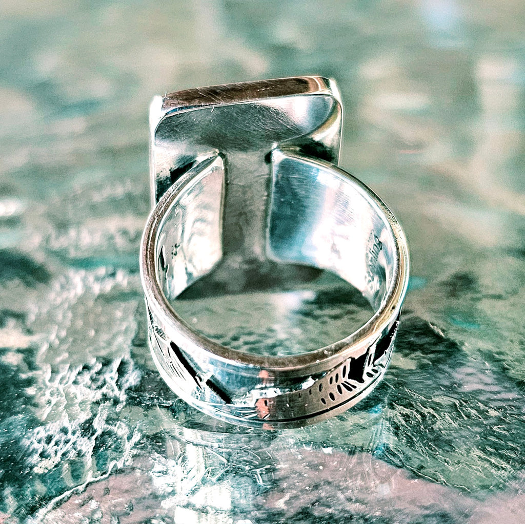 Heavy Sterling Silver Landscape Ring w/ Pietersite. sz. 9