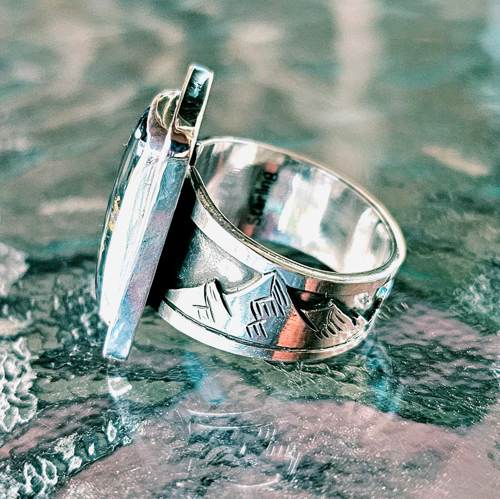 Heavy Sterling Silver Landscape Ring w/ Pietersite. sz. 9