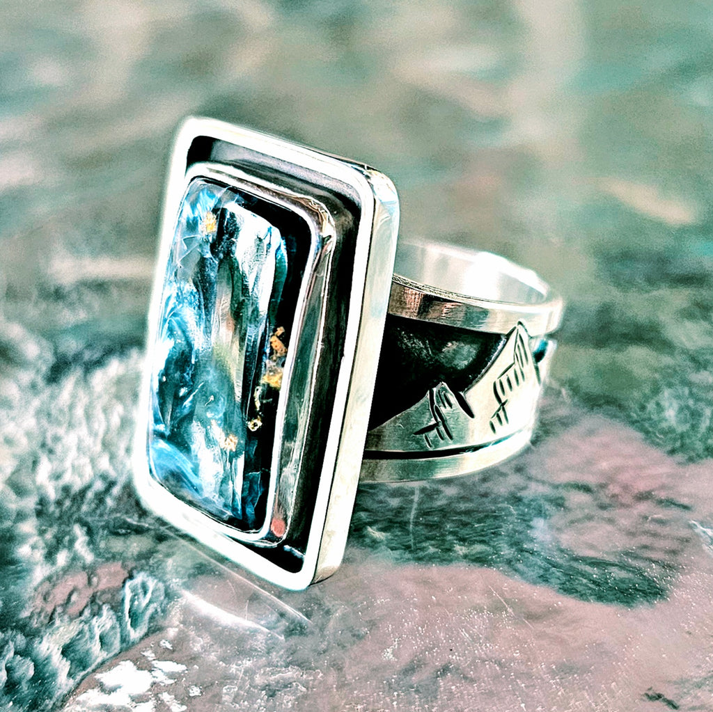 Heavy Sterling Silver Landscape Ring w/ Pietersite. sz. 9