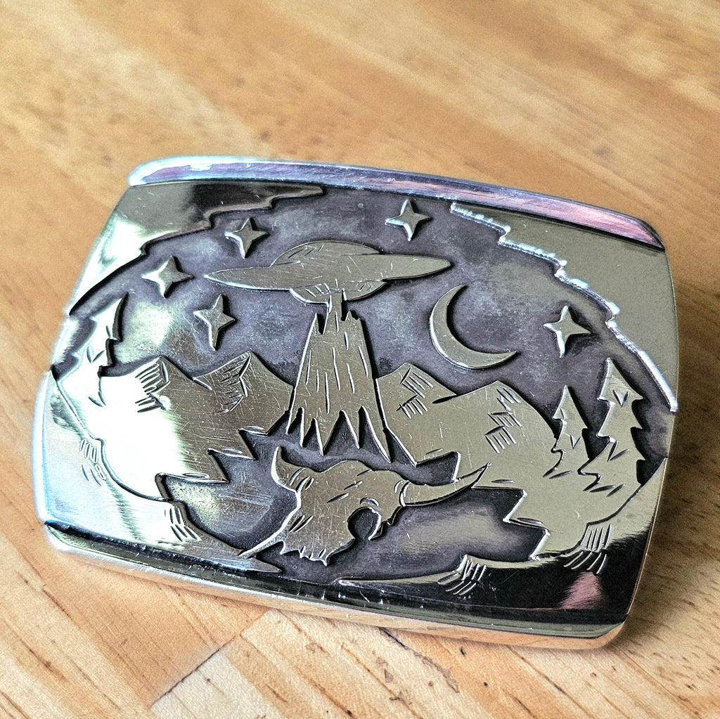 Heavy Sterling Silver UFO Belt Buckle