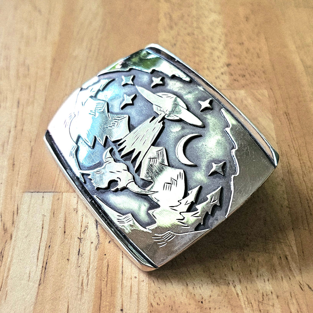 Heavy Sterling Silver UFO Belt Buckle
