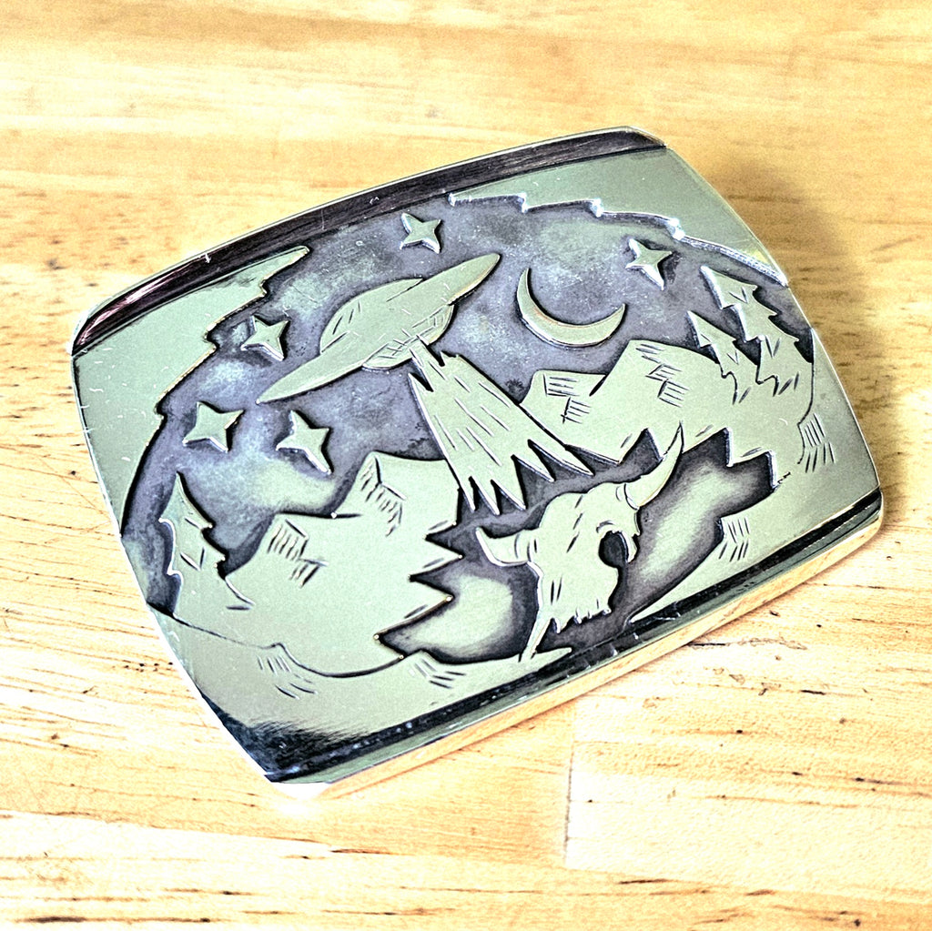 Heavy Sterling Silver UFO Belt Buckle