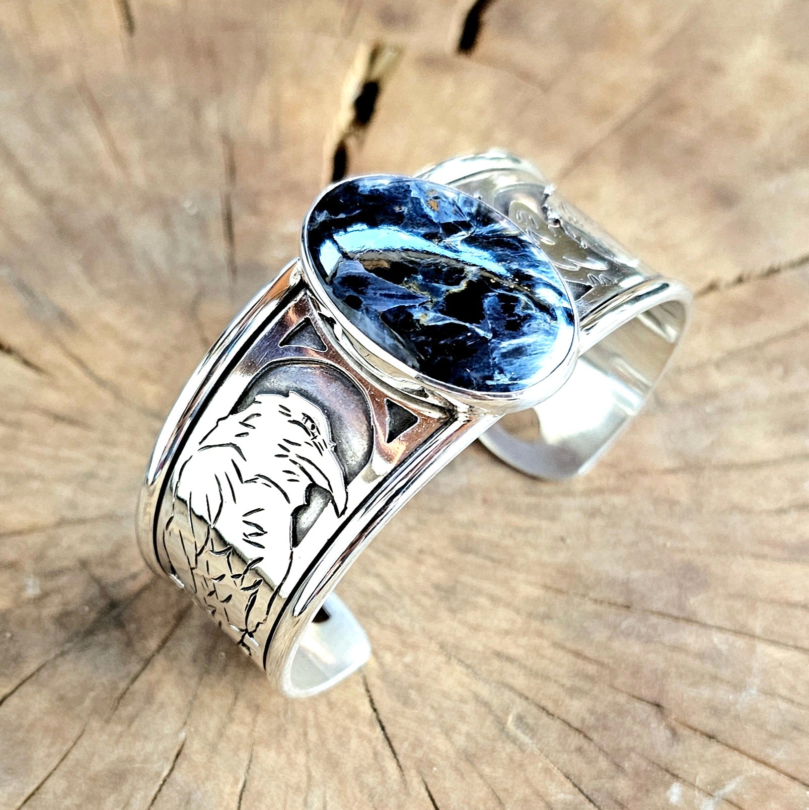 Sterling Silver Raven bracelet w/ Pietersite