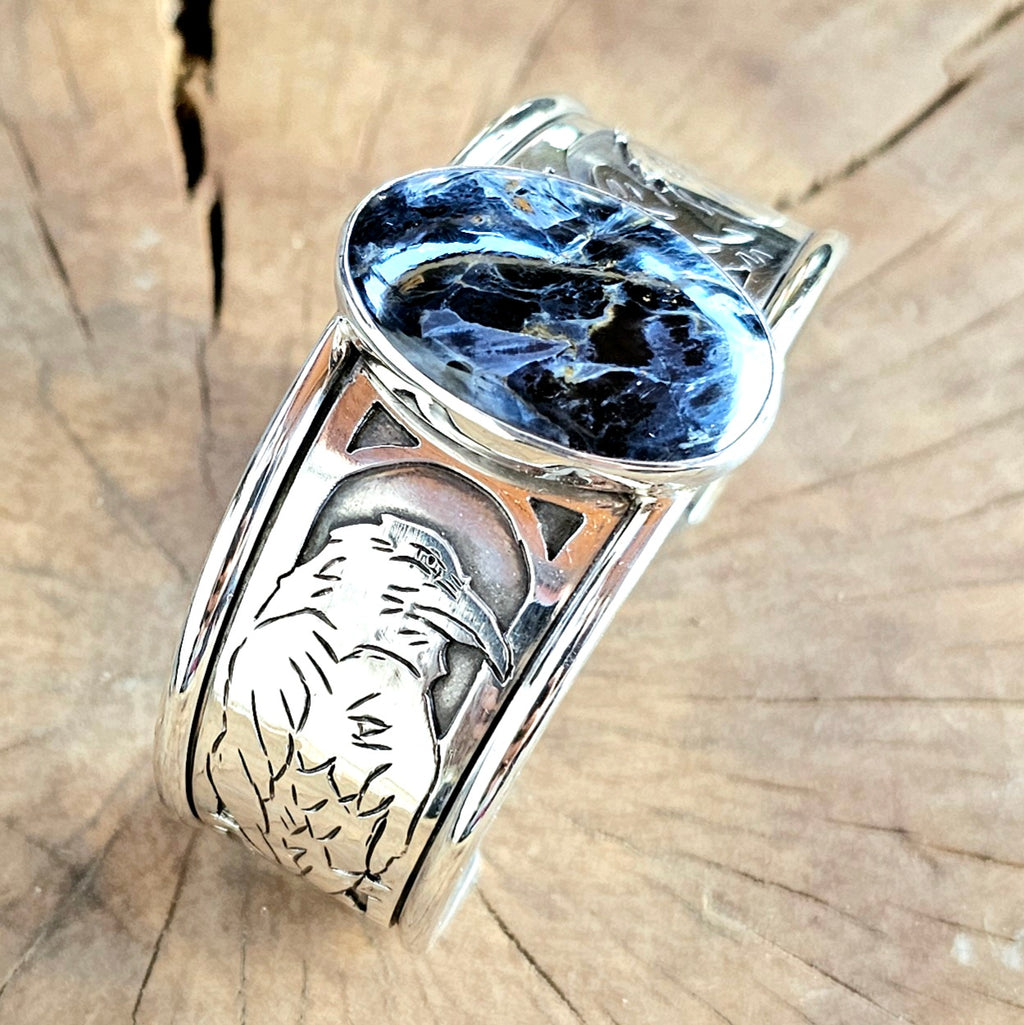 Sterling Silver Raven bracelet w/ Pietersite