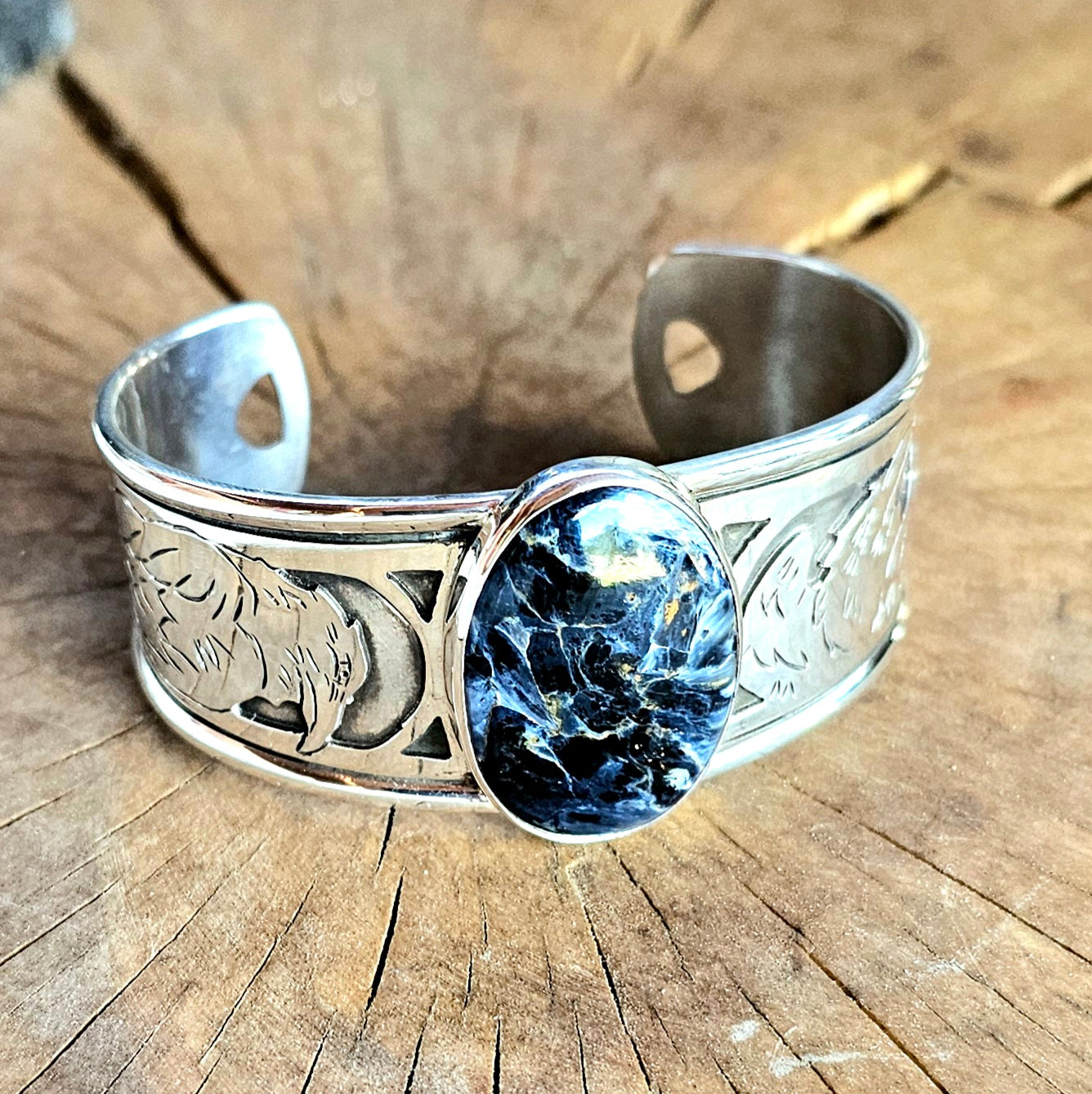 Sterling Silver Raven bracelet w/ Pietersite
