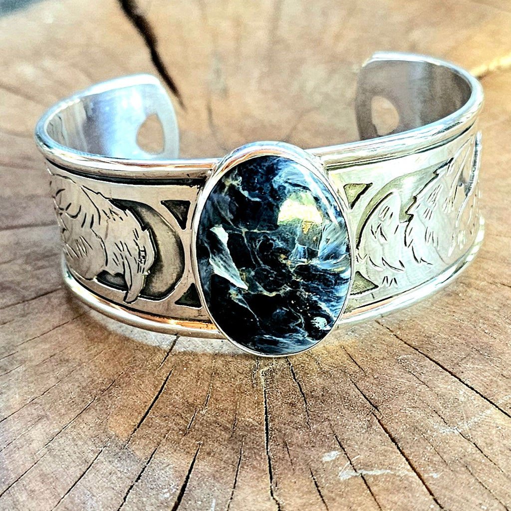 Sterling Silver Raven bracelet w/ Pietersite