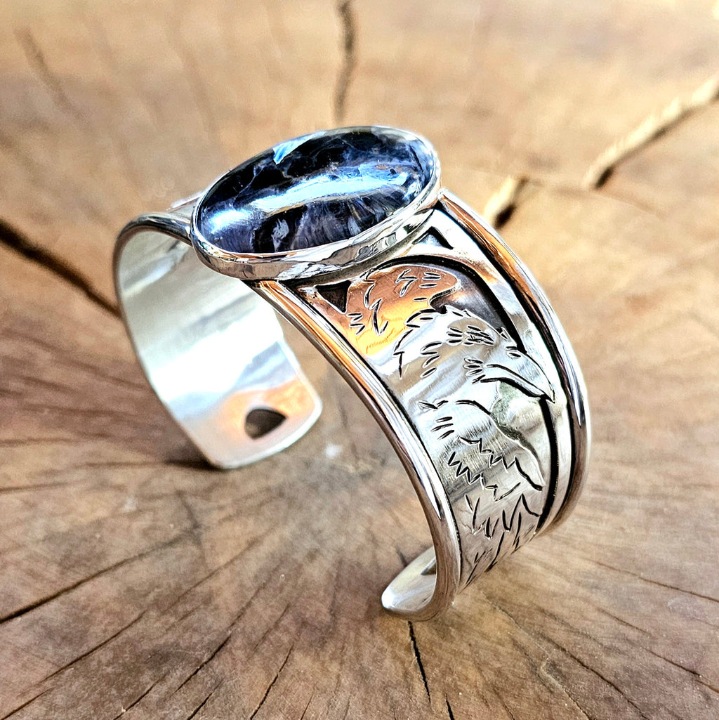 Sterling Silver Raven bracelet w/ Pietersite