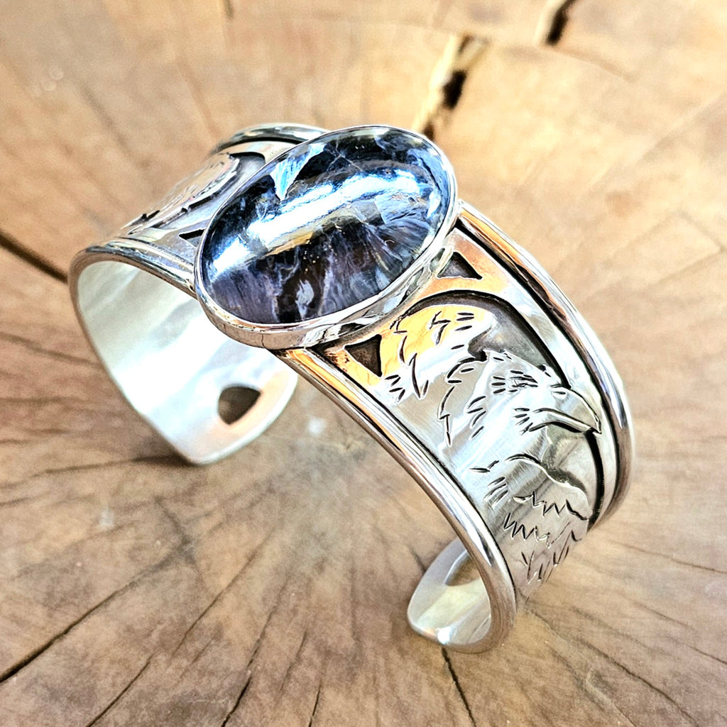 Sterling Silver Raven bracelet w/ Pietersite