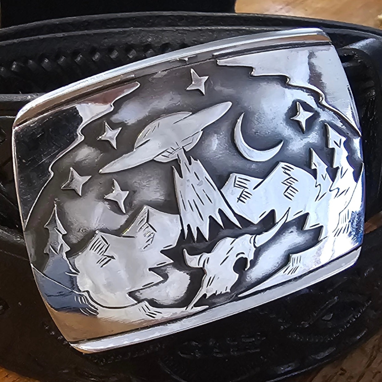 Heavy Sterling Silver UFO Belt Buckle