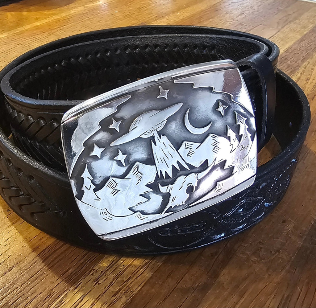 Heavy Sterling Silver UFO Belt Buckle