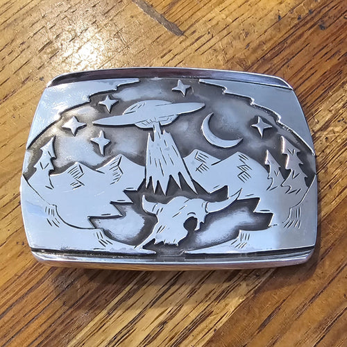 Heavy Sterling Silver UFO Belt Buckle